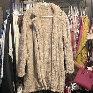 Taupe Longline Teddy Fleece Open Front Coat – Size L